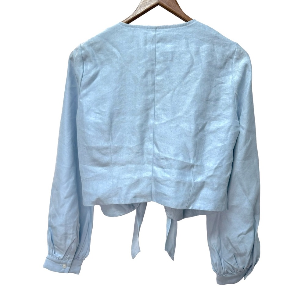 NEW J Crew Tie Front Linen Blend Cropped Top Gentle Sea - Picture 4 of 8